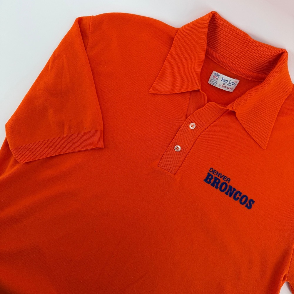 Vintage 60s-70s Garan Ban-Lon Denver Broncos Polo Shirt Mens‎ XL Orange NFL Knit